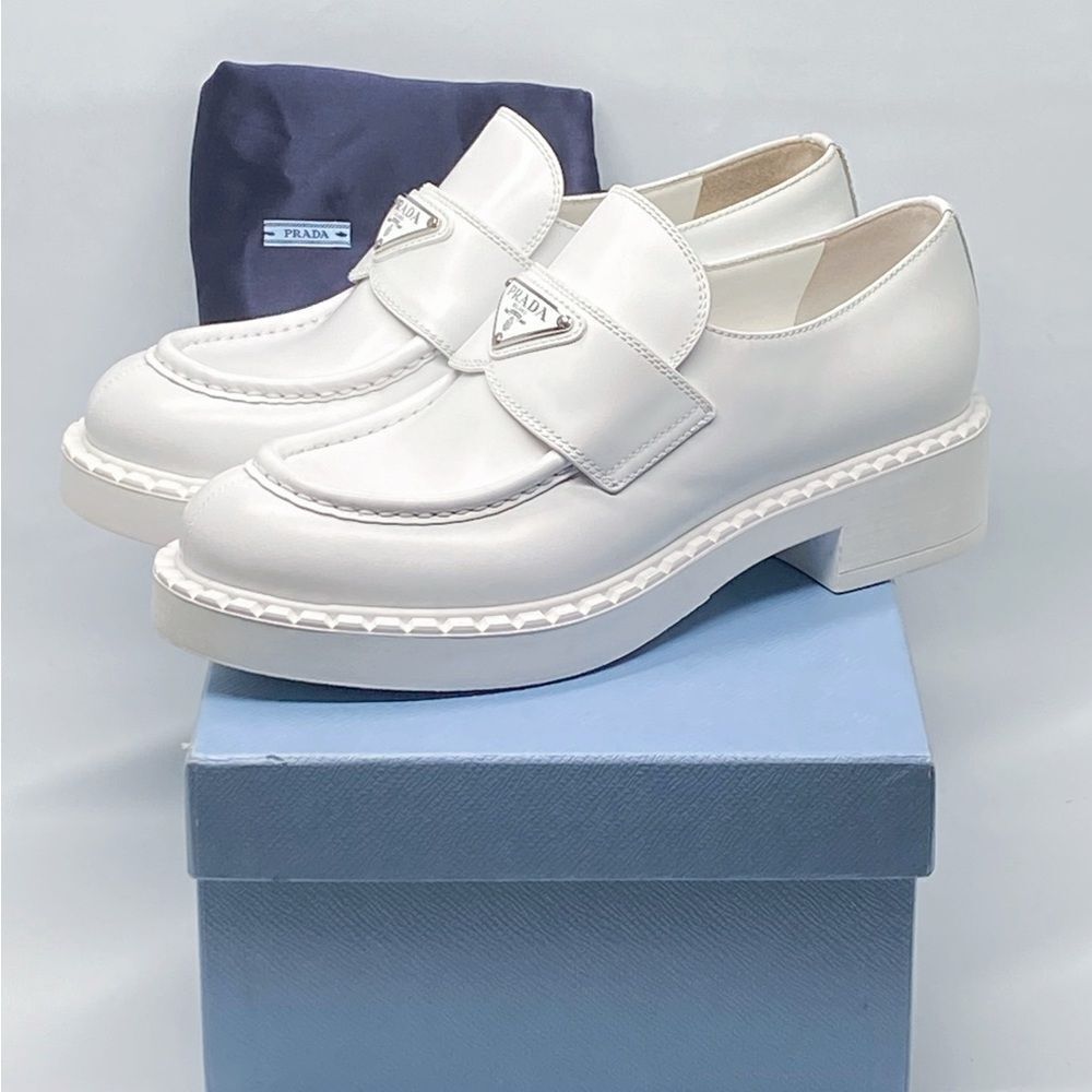 Prada Spazzolato Logo Platform Leather Loafers size 39 - Picture 12 of 14